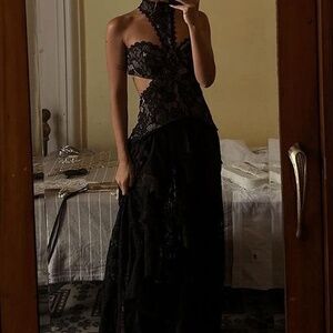 12th Tribe Princesa Black Lace Drop Waist Maxi Dress Size SS